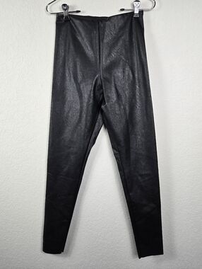 Black Faux Leather Leggings Small Slim Fit Vegan Leather Night Out Edgy Chic